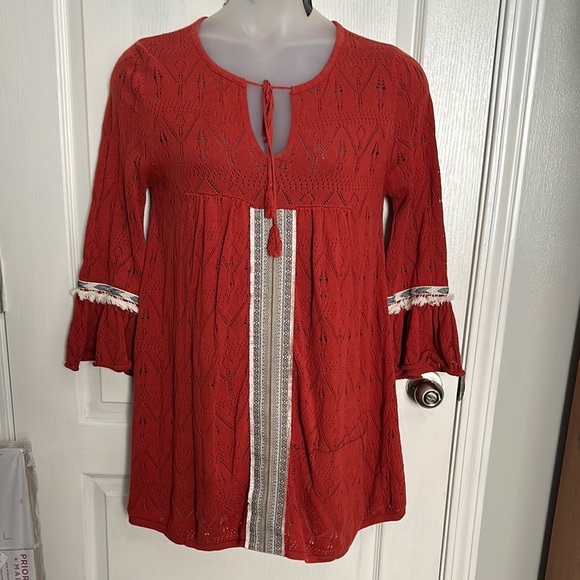 Hayden Tops - Red Women's Top with Lace Detail
